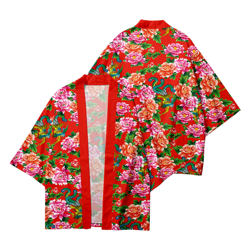 Asian Cosplay Anime - Japanese Kimono Cardigan Flower Print Kimono
